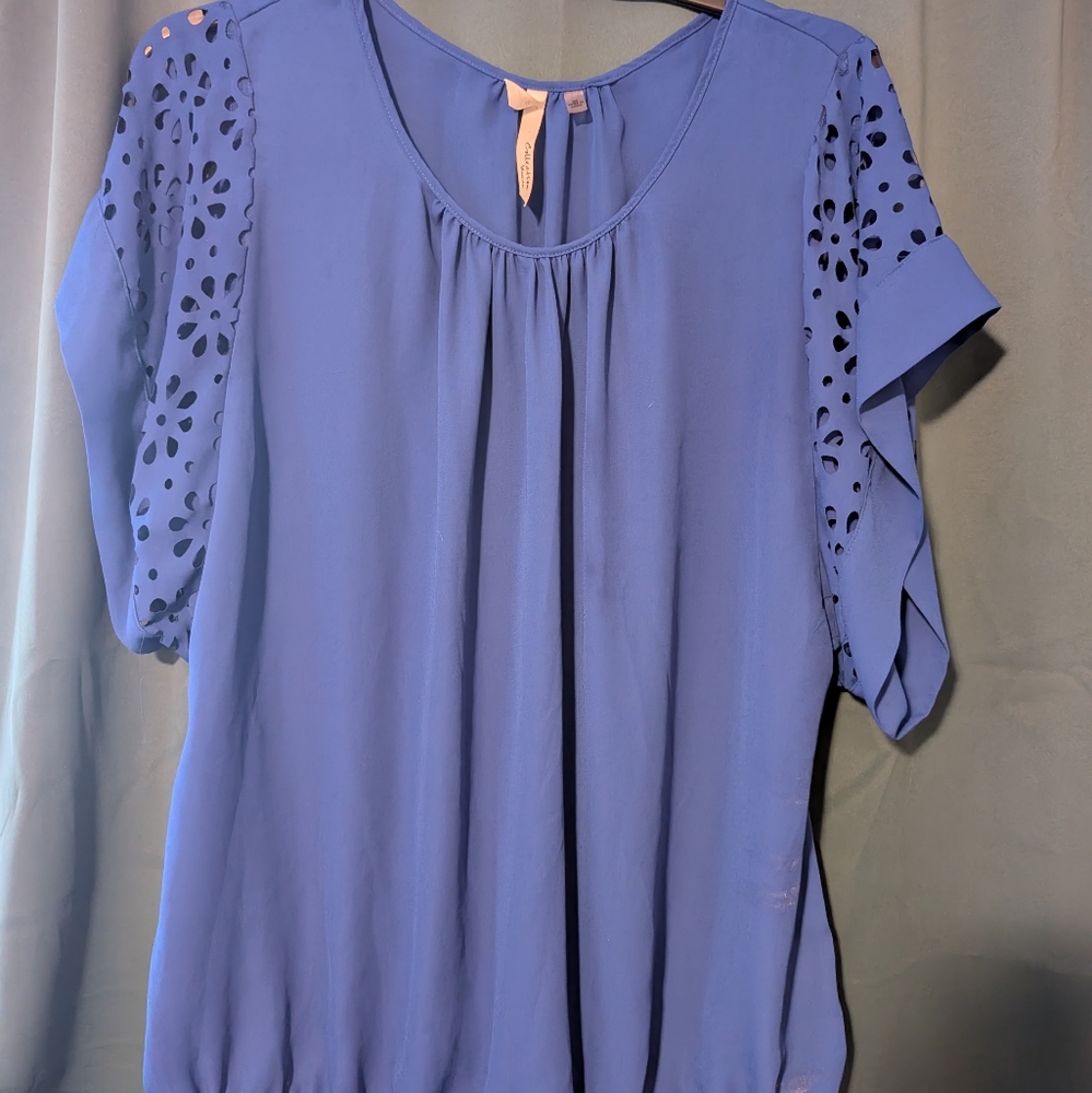 NY Collection Blue Blouse with Cutout Sleeves